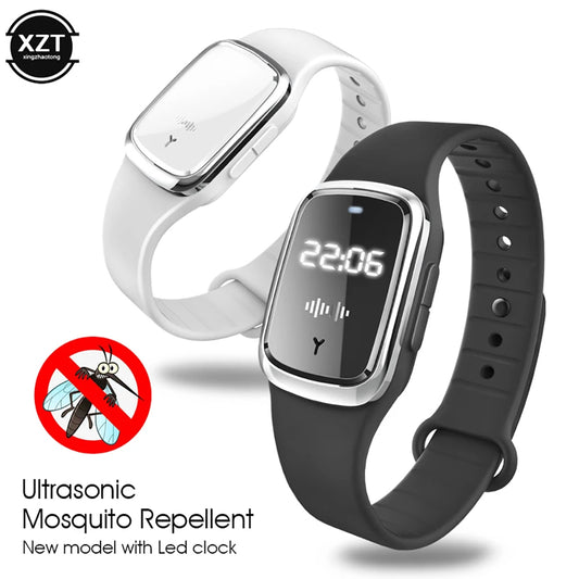 New Ultrasonic Mosquitoes Repeller Bracelet Summer Indoor Outdoor Anti Mosquitoes Bite Wristband with Time Display Watch